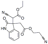 ethyl 2-cyano-2-[3-(cyano-ethoxycarbonyl-methyl)-2-oxo-1H-indol-3-yl]a cetate 化学構造式