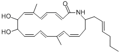 (2E,4E,6E,10Z,12E,14E,16E,21E)-19-アミノ-8,9-ジヒドロキシ-6,14-ジメチル-2,4,6,10,12,14,16,21-ペンタコサオクタエン酸ラクタム 化学構造式