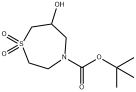 6-Hydroxy-1,1-dioxo-1l6-[1,4]thiazepane-4-carboxylic acid tert-butyl ester Struktur