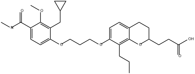 7-(3-(2-(cyclopropylmethyl)-3-methoxy-4-((methylamino)carbonyl)phenoxy)propoxy)-3,4-dihydro-8-propyl-2H-1-benzopyran-2-propanoic acid Structure