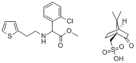BENZENEACETIC ACID, 2-CHLORO-A-[[2-(2-THIENYL)ETHYL]AMINO]-, METHYL ESTER, (+)-, (1S)-7,7-DIMETHYL-2-OXOBICYCLO[2.2.1]HEPTANE-1-METHANESULFONATE 结构式