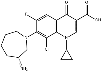 (R)-7-(3-Aminohexahydro-1H-azepin-1-yl)-8-chloro-1-cyclopropyl-6-fluoro-1,4-dihydro-4-oxo-3-quinolinecarboxylic acid Structure