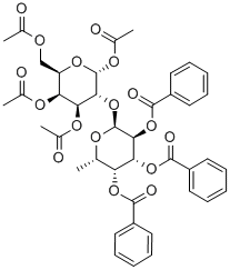 1,3,4,6-Tetra-O-acetyl-2-O-(2,3,4-tri-O-benzoyl-a-L-fucopyranosyl)-D-galactopyranose 化学構造式