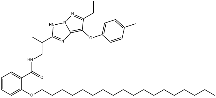 N-(2-(6-ethyl-7-(4-methylphenoxy)-1H-pyrazolo[1,5-b][1,2,4]triazol-2-yl)propyl)-2-octadecyloxybenzamide Structure