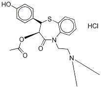 2β-(4-ヒドロキシフェニル)-3β-(アセチルオキシ)-2,3-ジヒドロ-5-[2-(ジメチルアミノ)エチル]-1,5-ベンゾチアゼピン-4(5H)-オン 化学構造式