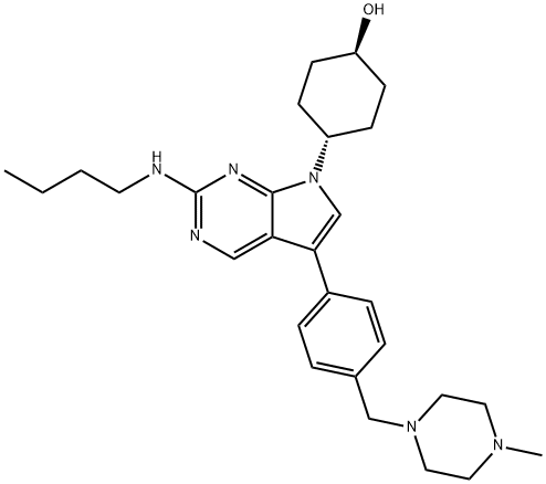 1429881-91-3 (1R,4R)-4-(2-(ブチルアミノ)-5-(4-((4-メチルピペラジン-1-イル)メチル)フェニル)-7H-ピロロ[2,3-D]ピリミジン-7-イル)シクロヘキサノール