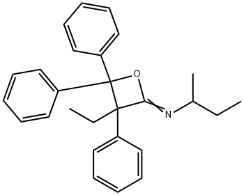 N-(3-エチル-3,4,4-トリフェニルオキセタン-2-イリデン)ブタン-2-アミン 化学構造式