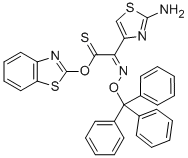 (Z)-2-(2-氨基噻唑-4-基)-2-三苯甲氧亚氨基硫代乙酸(S-2-苯并噻唑)酯, 143183-03-3, 结构式