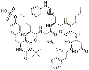 Boc-O-(アンモニオオキシスルホニル)-L-Tyr-L-Nle-Gly-L-Trp-L-Nle-3-(アンモニオオキシカルボニル)-L-Ala-(2-フェニルエチル)OH 化学構造式