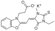 5-{2-[3-(2-CARBOXYETHYL)-2-BENZOXAZOLYLIDENE]ETHYLIDENE}-3-ETHYL-1-METHYL-2-THIOHYDANTOINE POTASSIUM SALT Structure