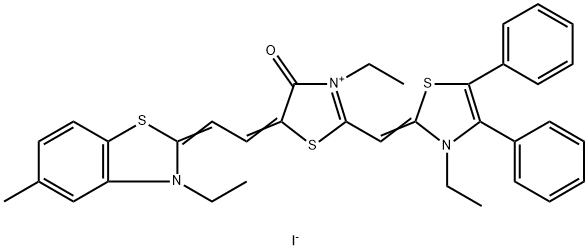 5-(3-ETHYL-5-METHYLBENZTHIAZOLIN-2-YLIDEN)-DIMETHIN-4',5'-DIPHENYL-3'-ETHYLTHIAZOLO-ETHYL-4-OXATHIAZOLIDINO-MONOMETHINCYANIN-IODIDE 化学構造式