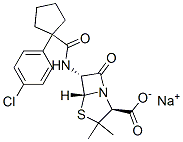 sodium (2S,5R,6R)-6-[[1-(4-chlorophenyl)cyclopentanecarbonyl]amino]-3, 3-dimethyl-7-oxo-4-thia-1-azabicyclo[3.2.0]heptane-2-carboxylate 化学構造式
