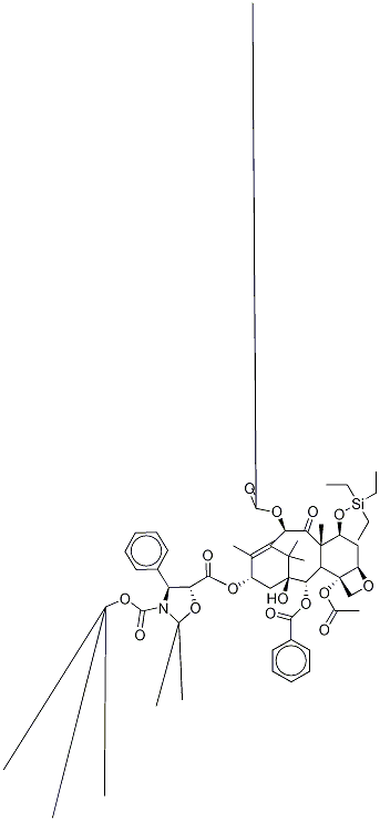 13-{[(3-N-Boc)-2,2-dimethyl-4S-phenyl-1,3-oxazolidin-5R-yl]formyl}-7-O-(triethylsilyl) Baccatin III Struktur