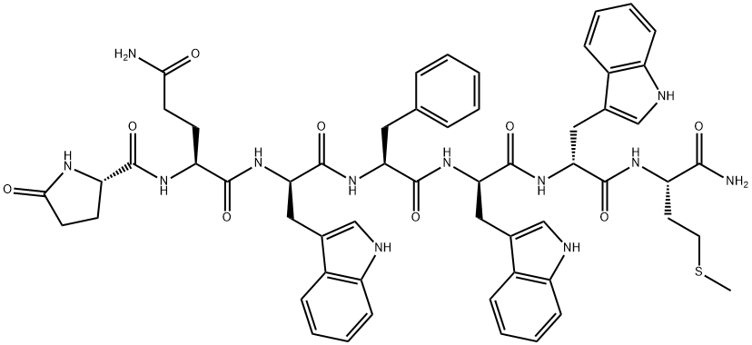 PYR-GLN-D-TRP-PHE-D-TRP-D-TRP-MET-NH2 化学構造式
