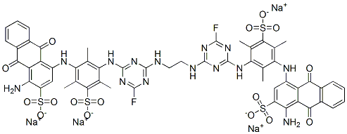 2-Anthracenesulfonic acid, 4,4-1,2-ethanediylbisimino(6-fluoro-1,3,5-triazine-4,2-diyl)imino(2,4,6-trimethyl-5-sulfo-3,1-phenylene)iminobis1-amino-9,10-dihydro-9,10-dioxo-, sodium salt Structure