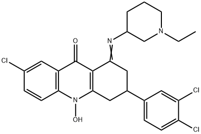 (1E)-7-Chloro-3-(3,4-dichlorophenyl)-1-[(1-ethyl-3-piperidinyl)imino]- 10-hydroxy-1,3,4,10-tetrahydro-9(2H)-acridinone 结构式