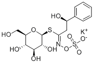 (R)-3-(β-D-グルコピラノシルチオ)-3-[[[(ポタシオオキシ)スルホニル]オキシ]イミノ]-1-フェニルプロパン-1-オール 化学構造式