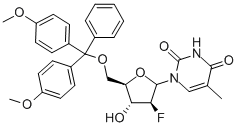 1-[5-O-[Bis(4-methoxyphenyl)phenylmethyl]-2-deoxy-2-fluoro-beta-D-arabinofuranosyl]-5-methyl-2,4(1H,3H)-pyrimidinedione Struktur
