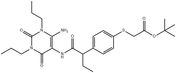 Acetic  acid,  [[4-[1-[[(6-amino-1,2,3,4-tetrahydro-2,4-dioxo-1,3-dipropyl-5-pyrimidinyl)amino]carbonyl]propyl]phenyl]thio]-,  1,1-dimethylethyl  ester  (9CI) Structure