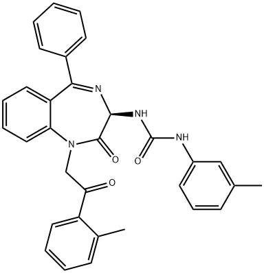 (R)-N-[2,3-DIHYDRO-1-[2-(2-METHYLPHENYL)-2-OXOETHYL]-2-OXO-5-PHENYL-1H-1,4-BENZODIAZEPIN-3-YL]-N'-(3-METHYLPHENYL)-UREA,145084-28-2,结构式