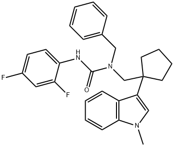 1-benzyl-3-(2,4-difluorophenyl)-1-[[1-(1-methylindol-3-yl)cyclopentyl] methyl]urea 化学構造式