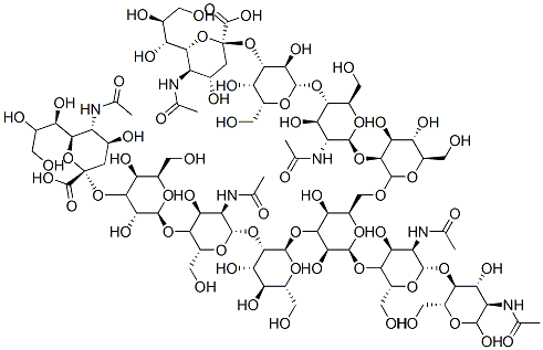 (2S,4S,5R,6R)-5-acetamido-2-[(2S,3R,4S,5S,6R)-2-[(2R,3S,4R,5R,6S)-5-acetamido-6-[(2R,3S,4S,5S,6R)-2-[(2R,3R,4S,5S,6S)-2-[[(2S,3S,4S,5S,6R)-3-[(2S,3R,4R,5S,6R)-3-acetamido-5-[(2S,3R,4S,5S,6R)-4-[(2S,4S,5R,6R)-5-acetamido-2-carboxy-4-hydroxy-6-[(1R,2R)-1,2,3-trihydroxypropyl]oxan-2-yl]oxy-3,5-dihydroxy-6-(hydroxymethyl)oxan-2-yl]oxy-4-hydroxy-6-(hydroxymethyl)oxan-2-yl]oxy-4,5-dihydroxy-6-(hydroxymethyl)oxan-2-yl]oxymethyl]-6-[(2R,3S,4R,5R,6S)-5-acetamido-6-[(2R,3S,4R,5R)-5-acetamido-4,6-dihydroxy-2-(hydroxymethyl)oxan-3-yl]oxy-4-hydroxy-2-(hydroxymethyl)oxan-3-yl]oxy-3,5-dihydroxyoxan-4-yl]oxy-4,5-dihydroxy-6-(hydroxymethyl)oxan-3-yl]oxy-4-hydroxy-2-(hydroxymethyl)oxan-3-yl]oxy-3,5-dihydroxy-6-(hydroxymethyl)oxan-4-yl]oxy-4-hydroxy-6-[(1R,2R)-1,2,3-trihydroxypropyl]oxane-2-carboxylic acid Structure