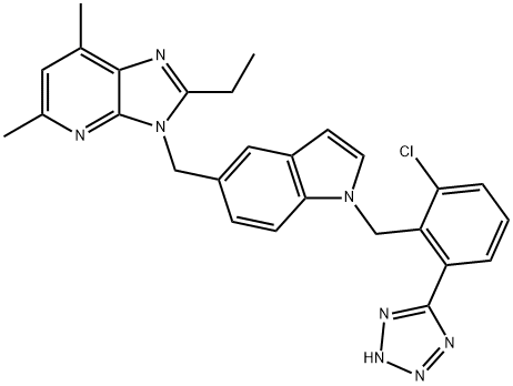 3-((N-(2-tetrazol-5-yl-6-chlorobenzyl)-5-indolyl)methyl)-5,7-dimethyl-2-ethyl-3H-imidazo(4,5-b)pyridine,145303-66-8,结构式