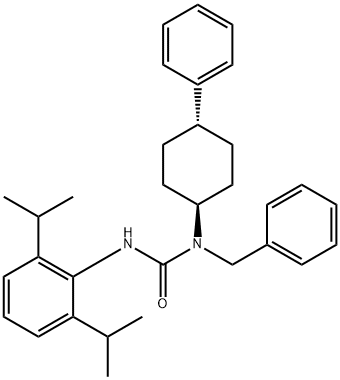 1-benzyl-3-(2,6-dipropan-2-ylphenyl)-1-(4-phenylcyclohexyl)urea 化学構造式