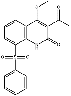 2(1H)-Quinolinone,  3-acetyl-4-(methylthio)-8-(phenylsulfonyl)- 化学構造式