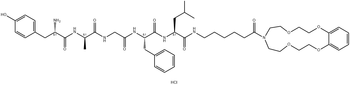 L-Leucinamide, L-tyrosyl-D-alanylglycyl-L-phenylalanyl-N-(6-(2,3,5,6,8 ,9,11,12-octahydro-7H-1,4,10,13,7-benzotetraoxaazacyclopentadecin-7-yl )-6-oxohexyl)-, monohydrochloride,145594-25-8,结构式