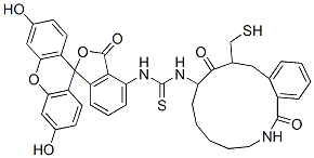 N-(fluoresceinyl)-N'-(1-(6-(3-mercapto-2-benzyl-1-oxopropyl)amino)-1-hexyl)thiocarbamide 结构式