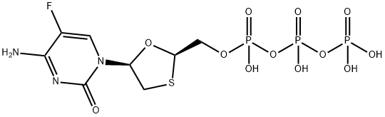 [[[(2R,5S)-5-(4-amino-5-fluoro-2,6-dioxo-3H-pyrimidin-1-yl)-1,3-oxathi olan-2-yl]methyl-hydroxy-phosphoryl]oxy-hydroxy-phosphoryl]oxyphosphon ic acid 化学構造式