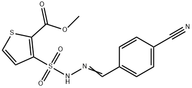 2-Thiophenecarboxylic acid, 3-((((4-cyanophenyl)methylene)hydrazino)su lfonyl)-, methyl ester Structure