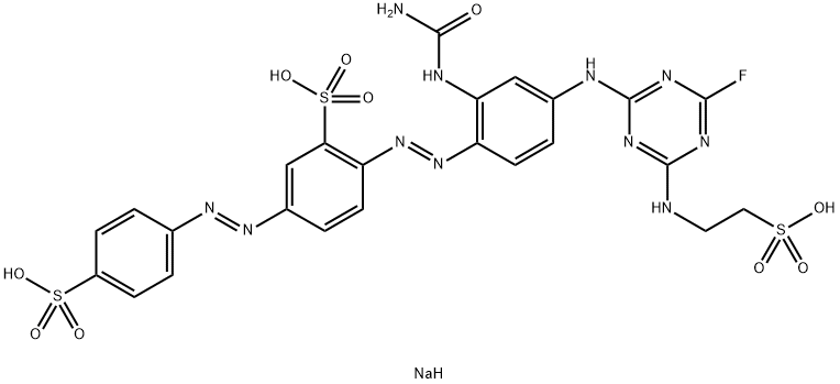 Benzenesulfonic acid, 2-2-(aminocarbonyl)amino-4-4-fluoro-6-(2-sulfoethyl)amino-1,3,5-triazin-2-ylaminophenylazo-5-(4-sulfophenyl)azo-, sodium salt,146177-84-6,结构式