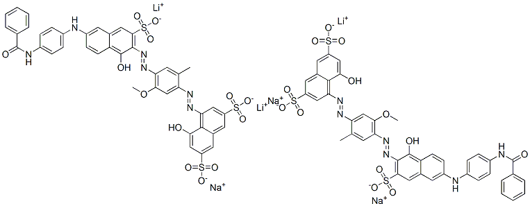 2,7-Naphthalenedisulfonic acid, 4-4-6-4-(benzoylamino)phenylamino-1-hydroxy-3-sulfo-2-naphthalenylazo-5-methoxy-2-methylphenylazo-5-hydroxy-, lithium sodium salt 结构式