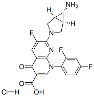 1,8-Naphthyridine-3-carboxylic acid, 7-(6-amino-3-azabicyclo3.1.0hex-3-yl)-1-(2,4-difluorophenyl)-6-fluoro-1,4-dihydro-4-oxo-, monohydrochloride, (1.alpha.,5.alpha.,6.alpha.)- Struktur