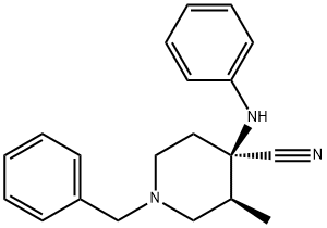 trans-(+)-3-Methyl-4-(phenylaMino)-1-(phenylMethyl)-4-piperidinecarbonitrile 化学構造式