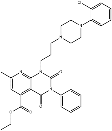 ethyl 10-[3-[4-(2-chlorophenyl)piperazin-1-yl]propyl]-3-methyl-7,9-dio xo-8-phenyl-2,8,10-triazabicyclo[4.4.0]deca-1,3,5-triene-5-carboxylate 结构式