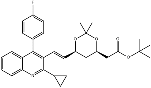 (3R,5S)-7-[2-シクロプロピル-4-(4-フルオロフェニル)キノリン-3-イル]-3,5-イソプロピリデンジオキシ-6-ヘプテン酸T-ブチル 化学構造式
