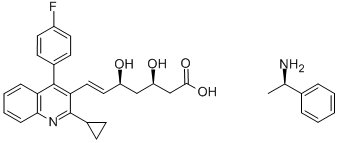 (3R,5S)-7-[2-环丙基-4-(4-氟苯基)-3-喹啉-基]-3,5-二羟基-6-庚酸(+)苯乙胺 结构式
