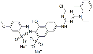 disodium 7-[4-chloro-6-(N-ethyl-o-toluidino)-1,3,5-triazin-2-ylamino]-4-hydroxy-3-(4-methoxy-2-sulfonatophenylazo)-2-naphthalenesulfonate Structure