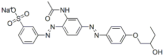 Sodium 3-[[2-(acetamino)-4-[[4-(2-hydroxybutoxy)phenyl]azo]phenyl]azo] benzenesulfonate Struktur