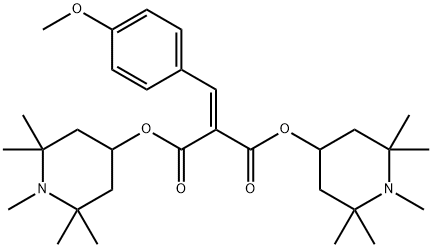 Propanedioic acid, (4-methoxyphenyl)methylene-, bis(1,2,2,6,6-pentamethyl-4-piperidinyl) ester Structure