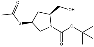 1-Pyrrolidinecarboxylic acid, 4-(acetylthio)-2-(hydroxymethyl)-, 1,1-dimethylethyl ester, (2S,4S)- 化学構造式