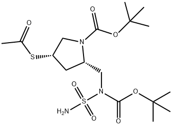 (2S,4S)-4-(乙酰硫基)-2 - (((叔丁氧基羰基)(氨磺酰基)氨基)甲基)吡咯烷-1-甲,148017-43-0,结构式