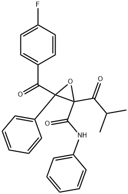 アトルバスタチン関連化合物D (EPOXIDE IMPURITY, OR 3-(4-フルオロベンゾイル)-2-イソブチリル-3-フェニル-オキシラン-2-カルボン酸フェニルアミド) 化学構造式
