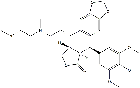 [5R-(5alpha,5abeta,8aalpha,9beta)]-9-[2-[N-[2-(Dimethylamino)ethyl]-N-methylamino]ethyl]-5-(4-hydroxy-3,5-dimethoxyphenyl)-5,5a,6,8,8a,9-hexahydrofuro[3',4':6,7]naphtho[2,3-d]-1,3-dioxol-6-one 化学構造式