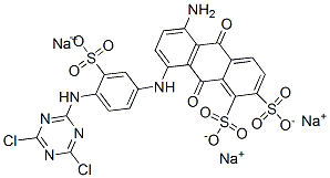 trisodium 5-amino-8-[[4-[(4,6-dichloro-1,3,5-triazin-2-yl)amino]-3-sulphonatophenyl]amino]-9,10-dihydro-9,10-dioxoanthracenedisulphonate Struktur