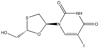 2,4(1H,3H)-Pyrimidinedione, 1-[2-(hydroxymethyl)-1,3-oxathiolan-5-yl]- 5-iodo-, (2S-trans)- Structure