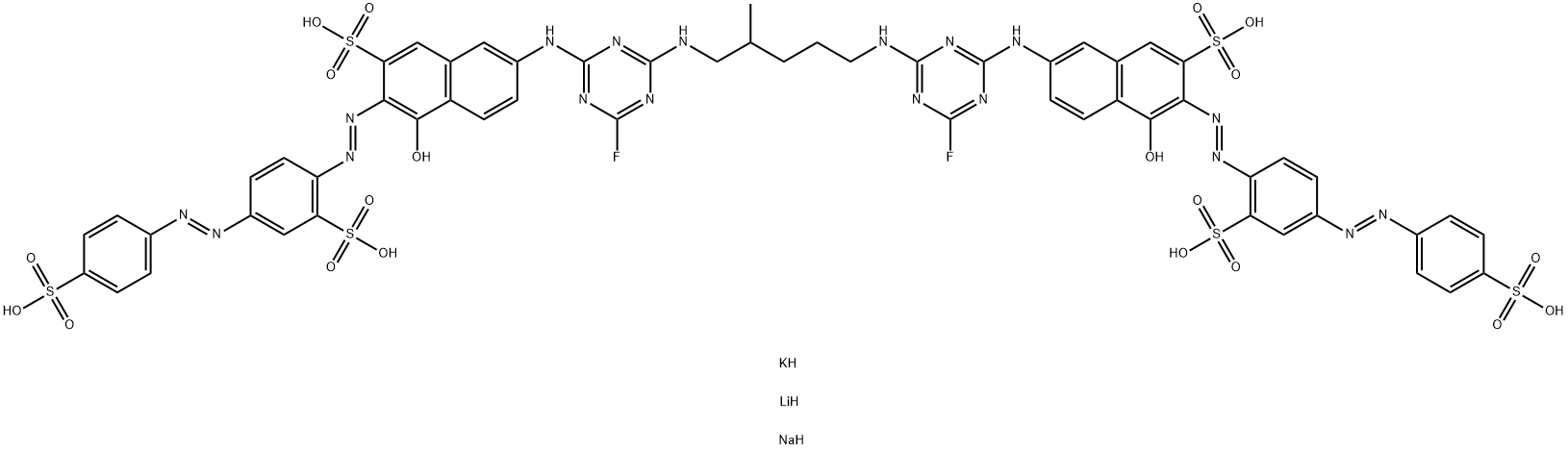 2-Naphthalenesulfonic acid, 7,7-(2-methyl-1,5-pentanediyl)bisimino(6-fluoro-1,3,5-triazine-4,2-diyl)iminobis4-hydroxy-3-2-sulfo-4-(4-sulfophenyl)azophenylazo-, lithium potassium sodium salt|